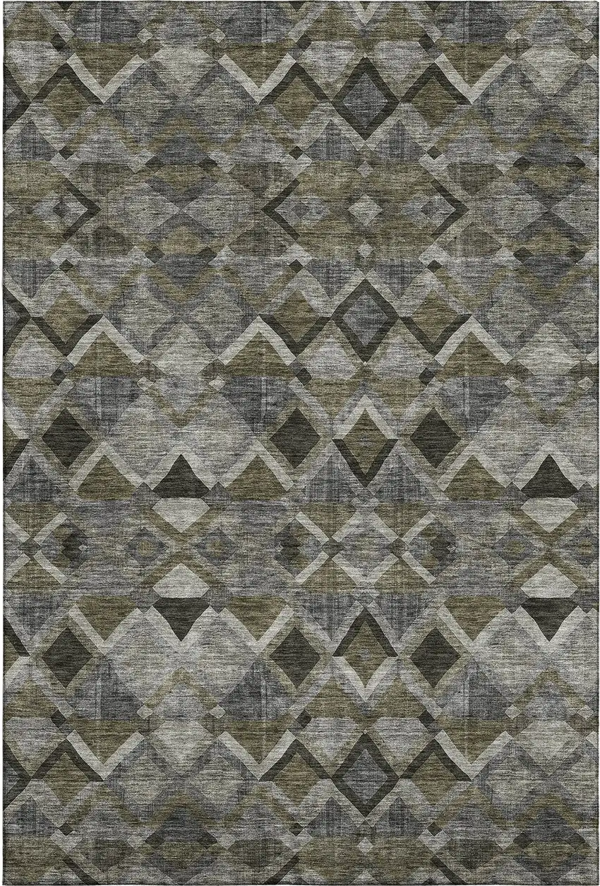 Gray Brown And Beige Geometric Washable Area Rug With UV Protection Photo 1