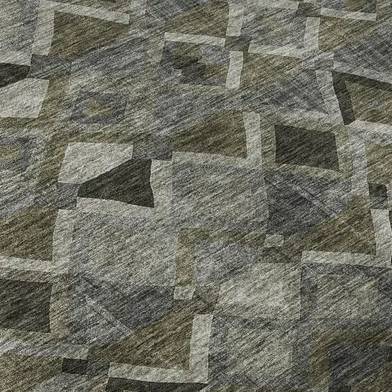 Gray Brown And Beige Geometric Washable Area Rug With UV Protection Photo 9