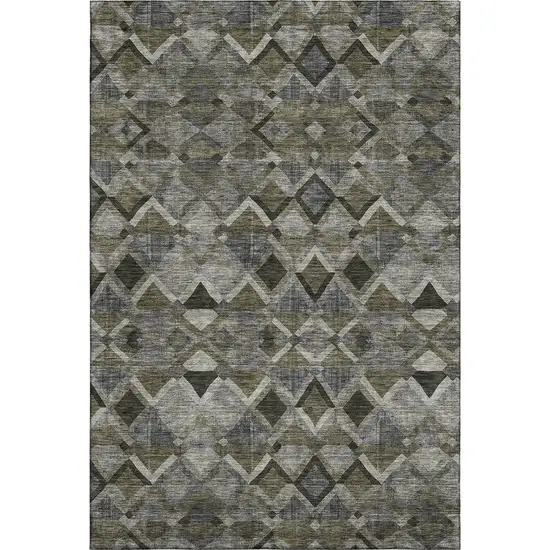Gray Brown And Beige Geometric Washable Area Rug With UV Protection Photo 1