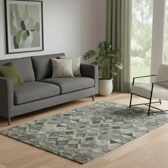 Gray Brown And Beige Geometric Washable Area Rug With UV Protection Photo 2
