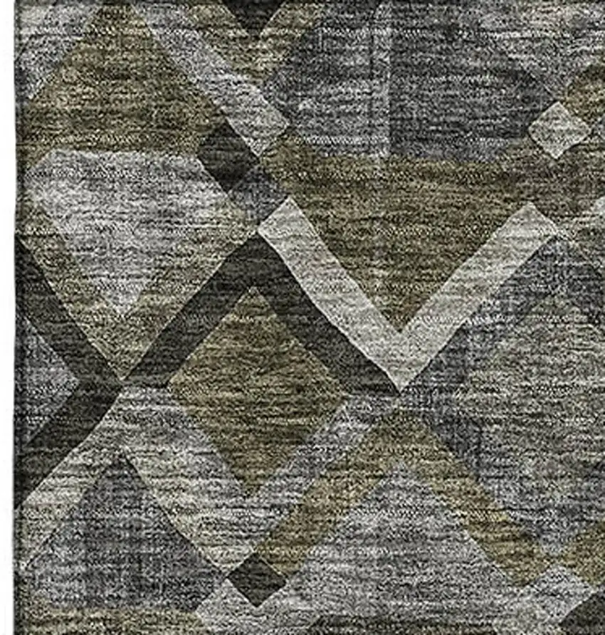 Gray Brown And Beige Geometric Washable Area Rug With UV Protection Photo 3