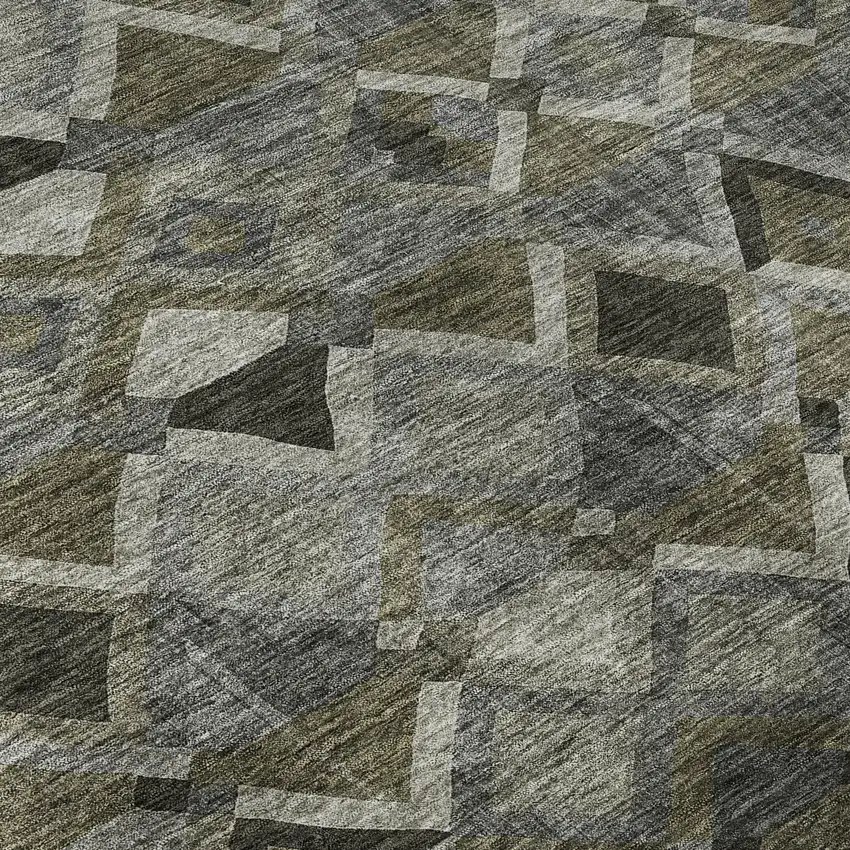 Gray Brown And Beige Geometric Washable Area Rug With UV Protection Photo 9