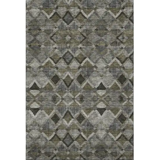 Gray Brown And Beige Geometric Washable Area Rug With UV Protection Photo 2