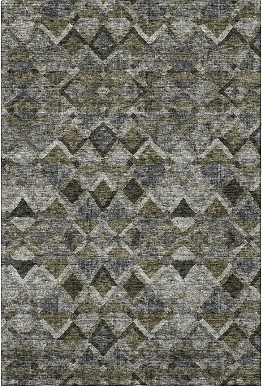 Gray Brown And Beige Geometric Washable Area Rug With UV Protection Photo 2
