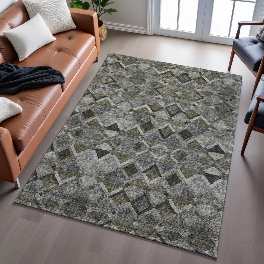 Gray Brown And Beige Geometric Washable Area Rug With UV Protection Photo 5
