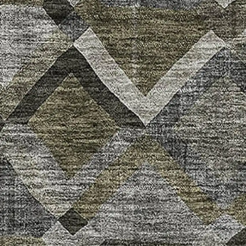 Gray Brown And Beige Geometric Washable Area Rug With UV Protection Photo 2