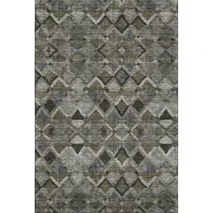 Photo of Gray Brown And Beige Geometric Washable Area Rug With UV Protection