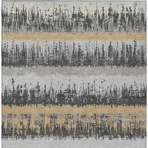 Photo of Gray Brown And Beige Striped Washable Indoor Outdoor Area Rug
