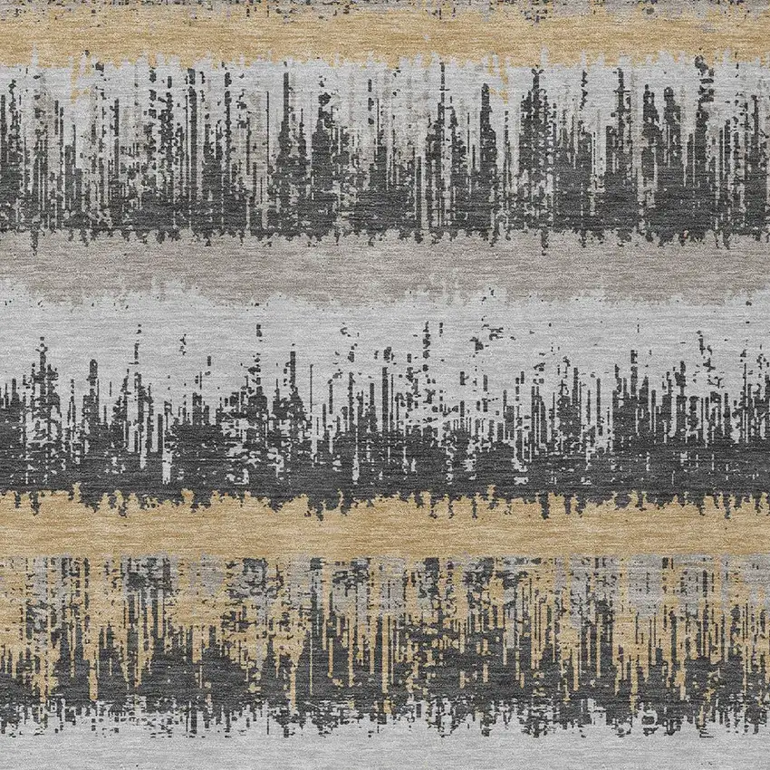 Gray Brown And Beige Striped Washable Indoor Outdoor Area Rug Photo 5