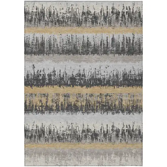 Gray Brown And Beige Striped Washable Indoor Outdoor Area Rug Photo 2