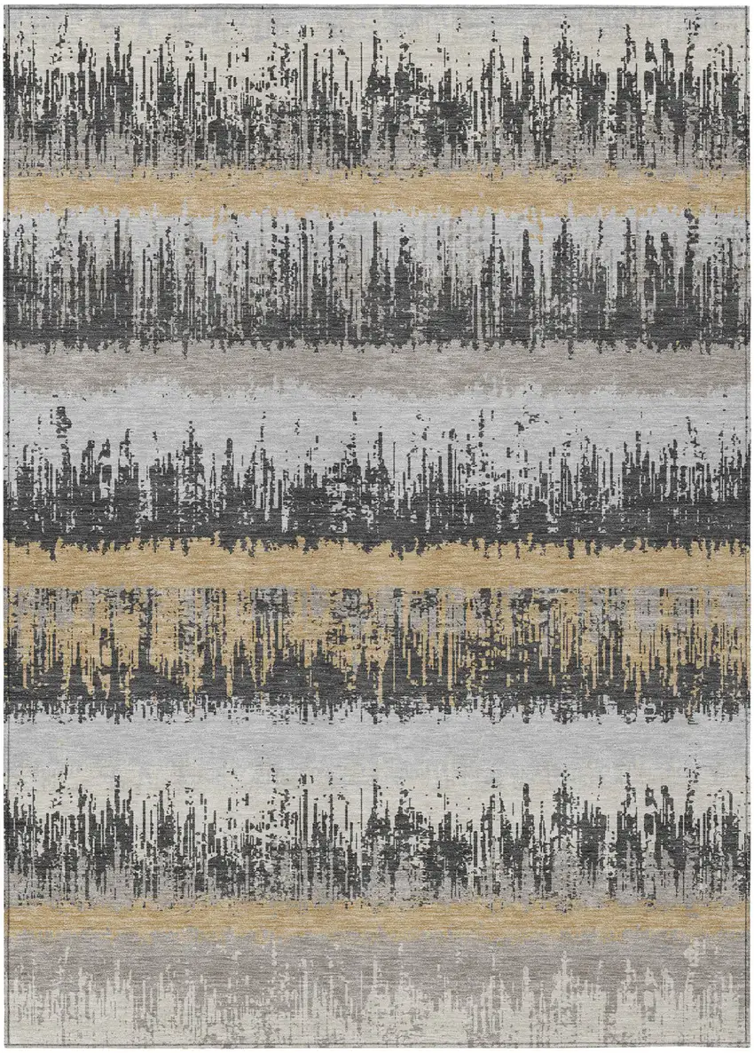 Gray Brown And Beige Striped Washable Indoor Outdoor Area Rug Photo 2
