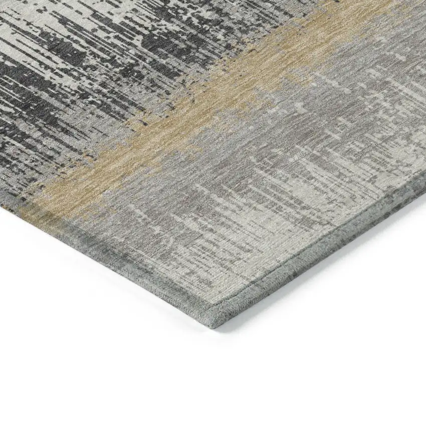 Gray Brown And Beige Striped Washable Indoor Outdoor Area Rug Photo 4