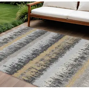 Photo of Gray Brown And Beige Striped Washable Indoor Outdoor Area Rug