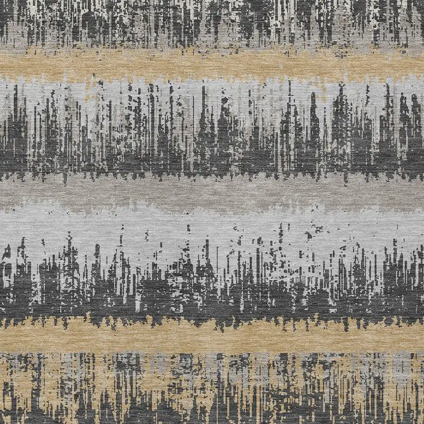 Gray Brown And Beige Striped Washable Indoor Outdoor Area Rug Photo 5