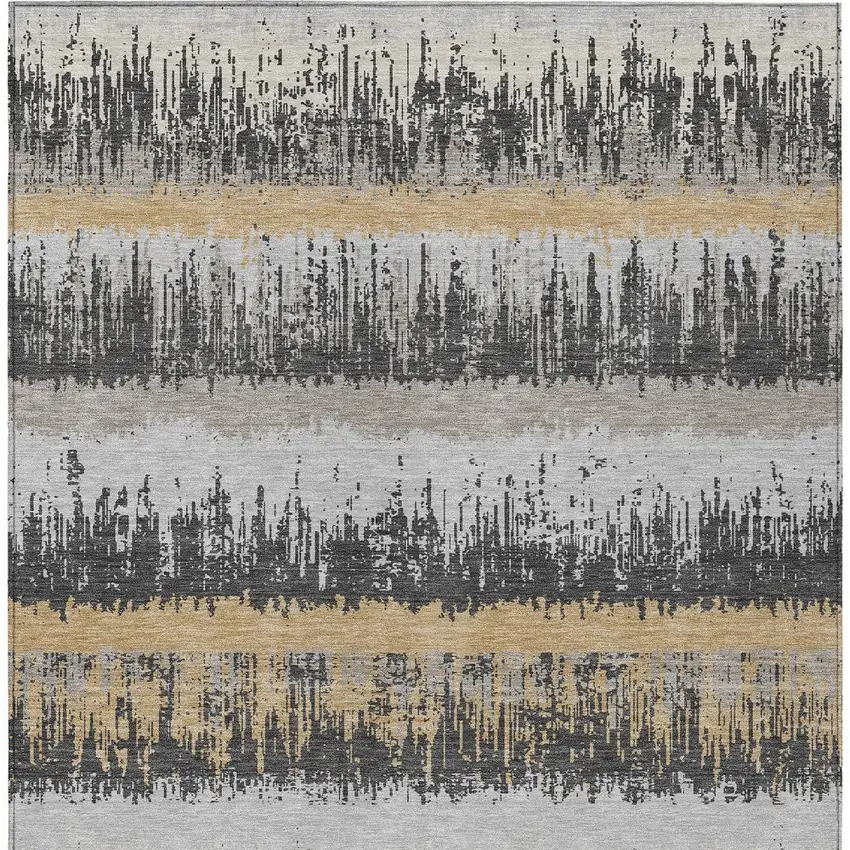 Gray Brown And Beige Striped Washable Indoor Outdoor Area Rug Photo 6