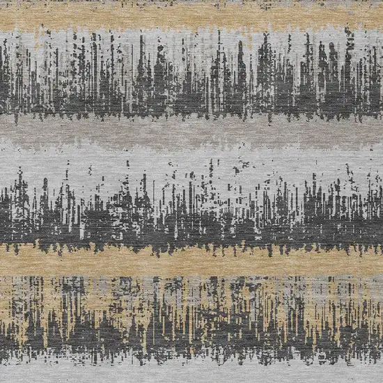 Gray Brown And Beige Striped Washable Indoor Outdoor Area Rug Photo 5