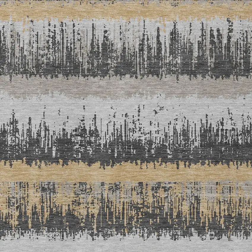 Gray Brown And Beige Striped Washable Indoor Outdoor Area Rug Photo 5