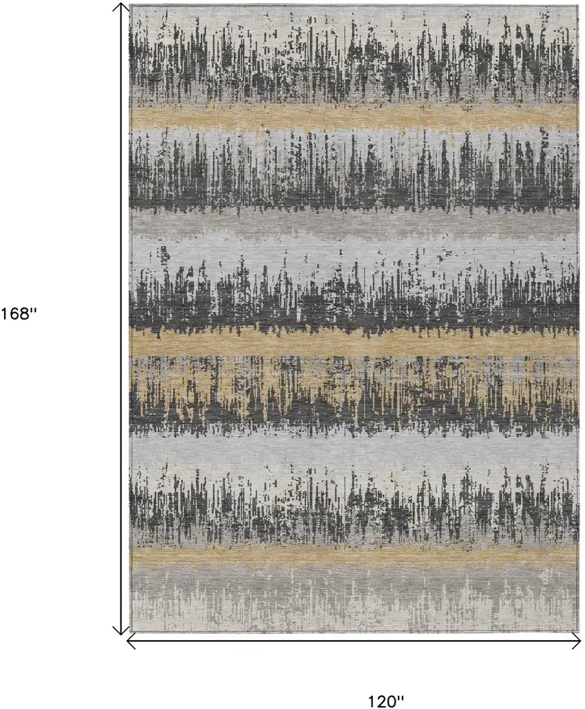 Gray Brown And Beige Striped Washable Indoor Outdoor Area Rug Photo 3