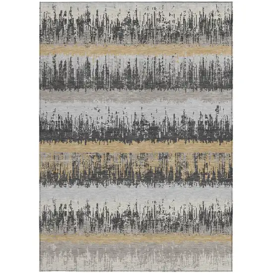 Gray Brown And Beige Striped Washable Indoor Outdoor Area Rug Photo 6