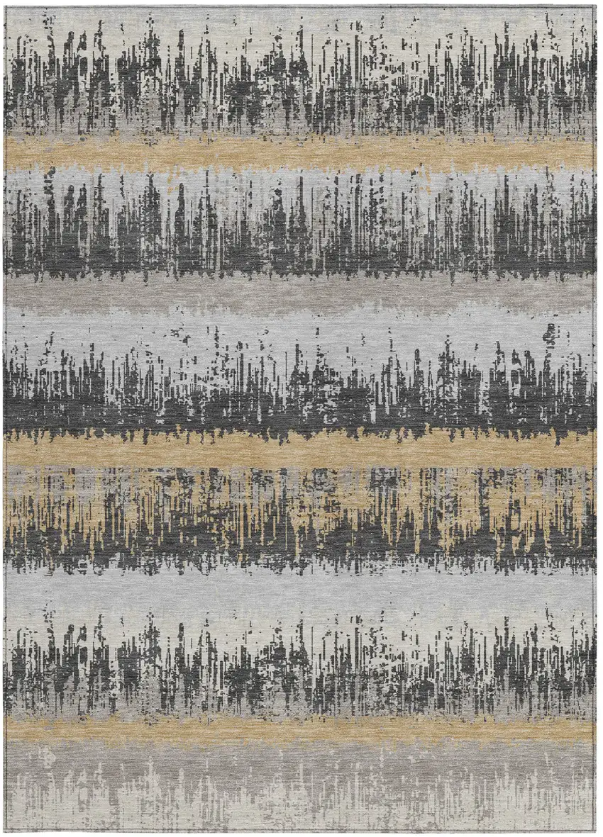 Gray Brown And Beige Striped Washable Indoor Outdoor Area Rug Photo 6