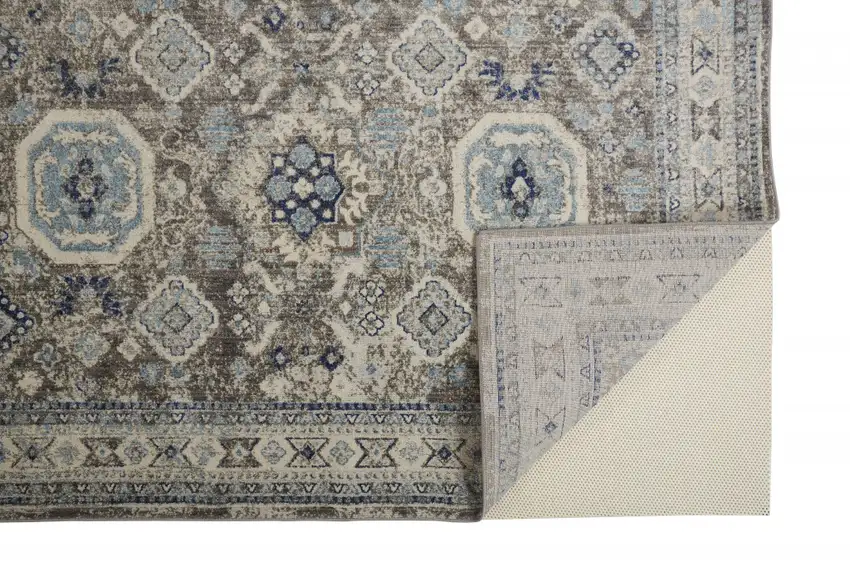 Gray Brown And Blue Floral Stain Resistant Area Rug Photo 2
