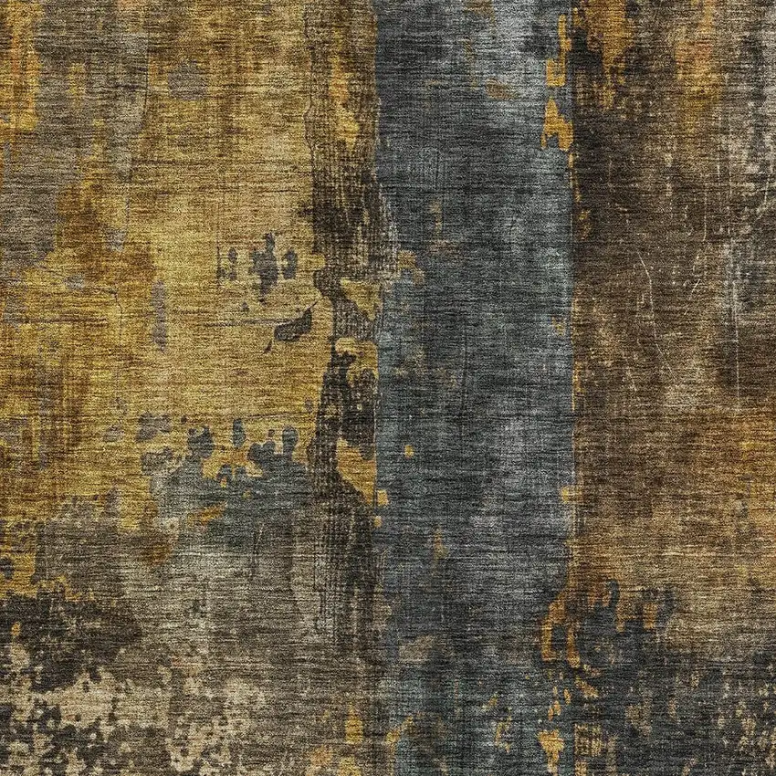 Gray Brown And Gold Abstract Washable Indoor Outdoor Area Rug Photo 6