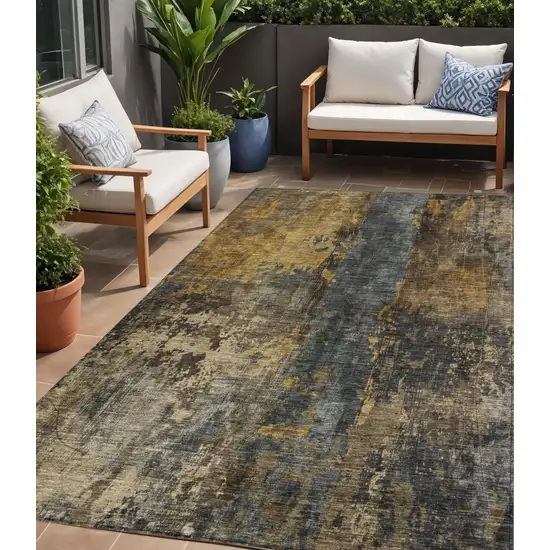 Gray Brown And Gold Abstract Washable Indoor Outdoor Area Rug Photo 1