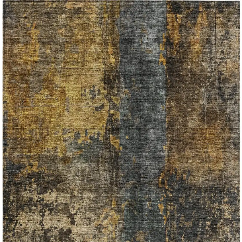Gray Brown And Gold Abstract Washable Indoor Outdoor Area Rug Photo 7