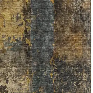 Photo of Gray Brown And Gold Abstract Washable Indoor Outdoor Area Rug
