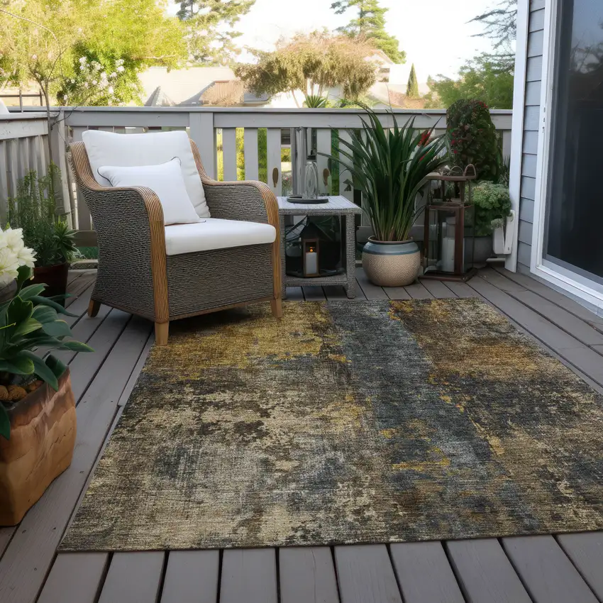 Gray Brown And Gold Abstract Washable Indoor Outdoor Area Rug Photo 8