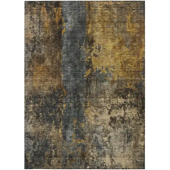 Gray Brown And Gold Abstract Washable Indoor Outdoor Area Rug Photo 7