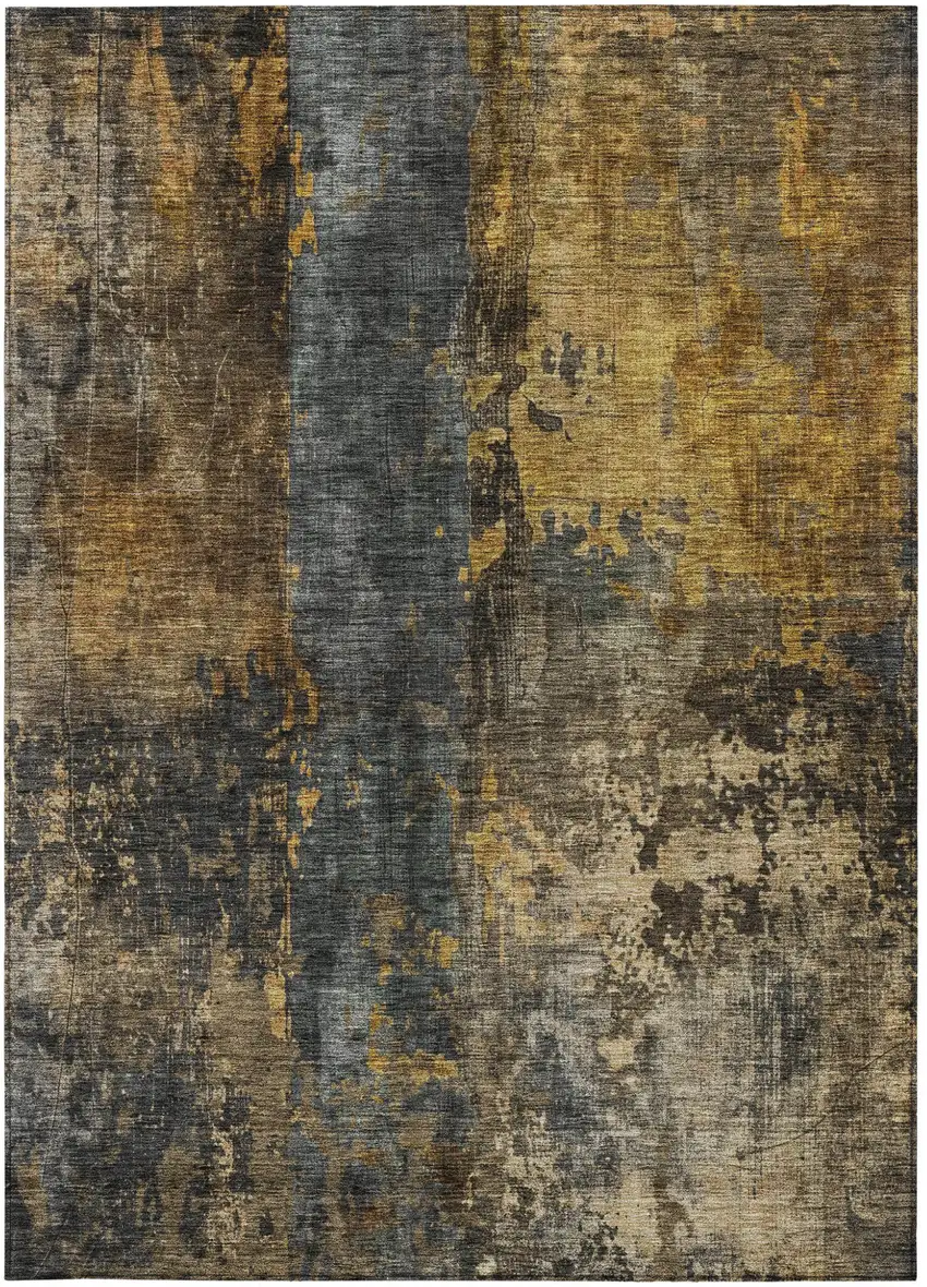 Gray Brown And Gold Abstract Washable Indoor Outdoor Area Rug Photo 7