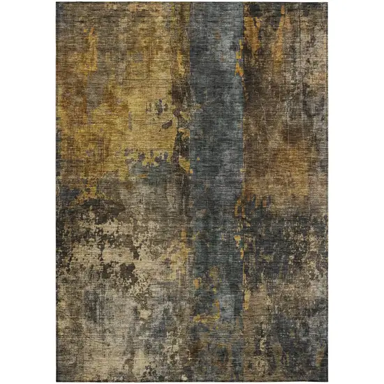 Gray Brown And Gold Abstract Washable Indoor Outdoor Area Rug Photo 2