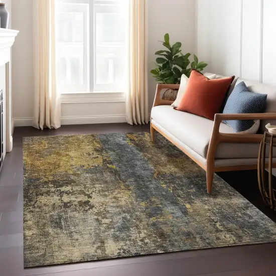 Gray Brown And Gold Abstract Washable Indoor Outdoor Area Rug Photo 9