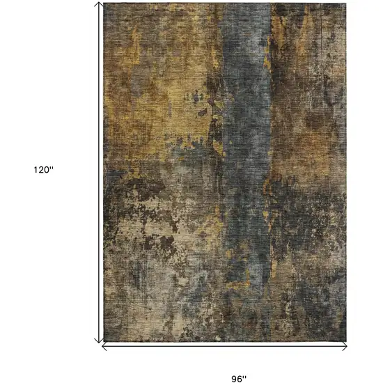 Gray Brown And Gold Abstract Washable Indoor Outdoor Area Rug Photo 3