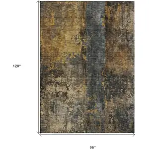 Photo of Gray Brown And Gold Abstract Washable Indoor Outdoor Area Rug