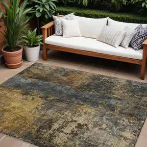 Photo of Gray Brown And Gold Abstract Washable Indoor Outdoor Area Rug