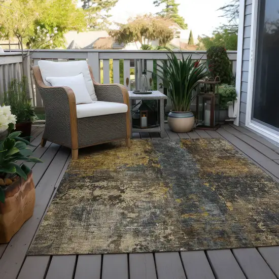 Gray Brown And Gold Abstract Washable Indoor Outdoor Area Rug Photo 8