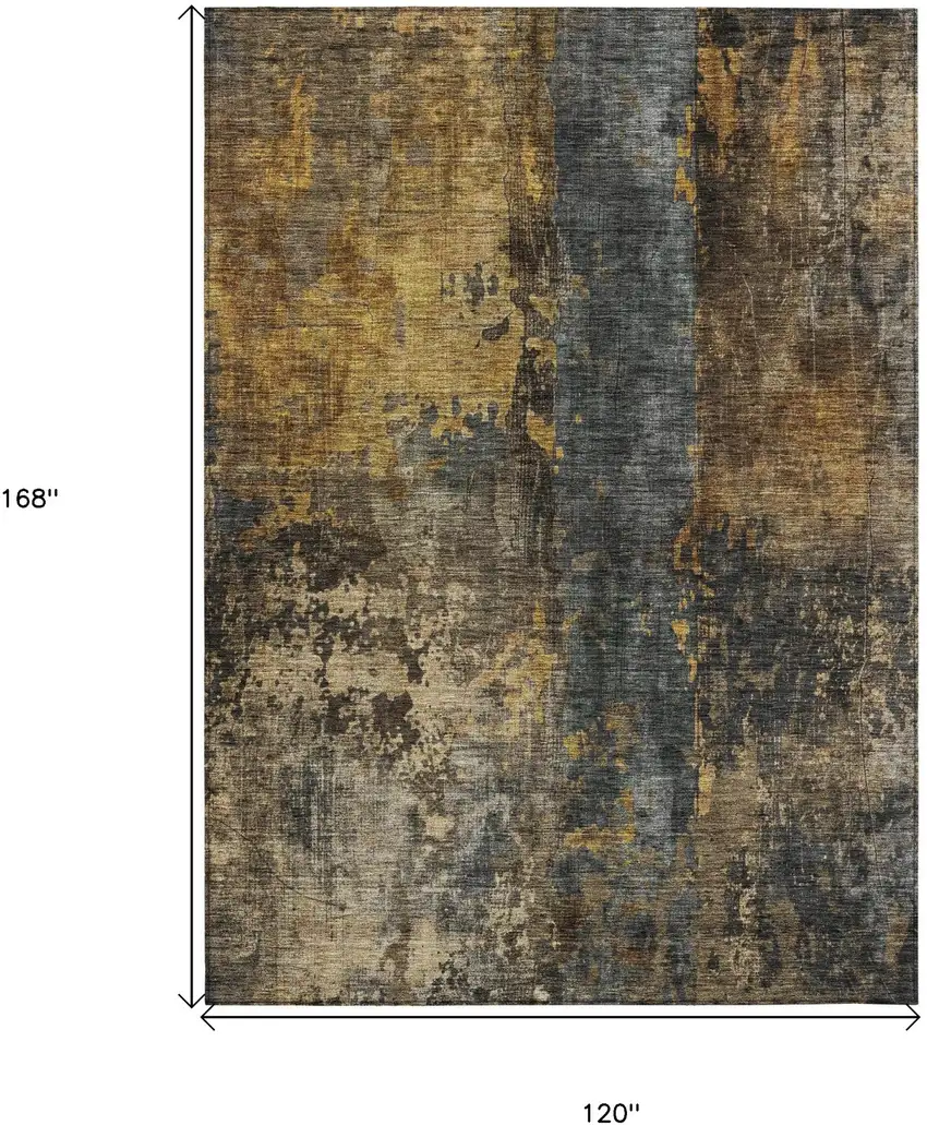 Gray Brown And Gold Abstract Washable Indoor Outdoor Area Rug Photo 3