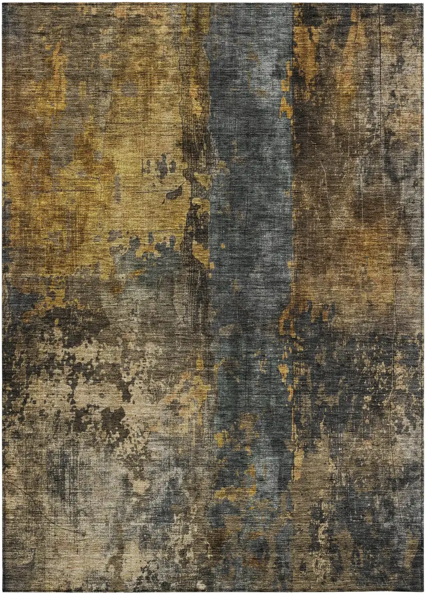 Gray Brown And Gold Abstract Washable Indoor Outdoor Area Rug Photo 2