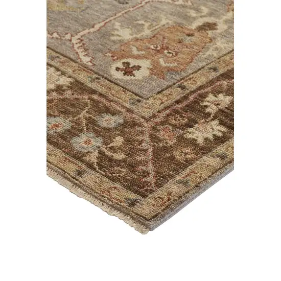 Brown and Ivory Wool Floral Hand Knotted Area Rug With Fringe Photo 6