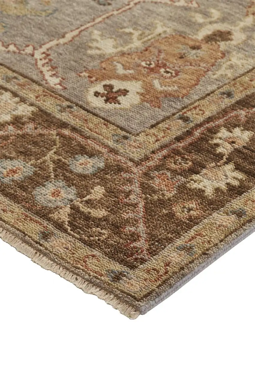 Brown and Ivory Wool Floral Hand Knotted Area Rug With Fringe Photo 6