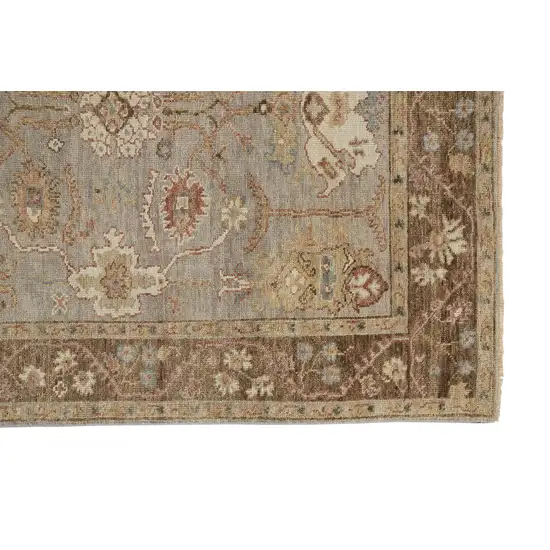 Brown and Ivory Wool Floral Hand Knotted Area Rug With Fringe Photo 5