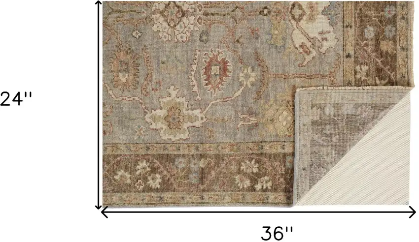 Gray Brown And Gold Wool Floral Hand Knotted Stain Resistant Area Rug With Fringe Photo 7