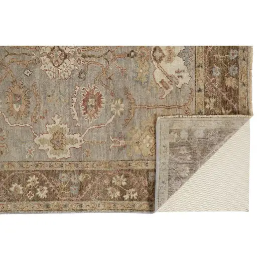 Brown and Ivory Wool Floral Hand Knotted Area Rug With Fringe Photo 4