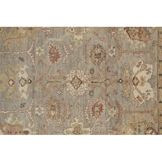 Brown and Ivory Wool Floral Hand Knotted Area Rug With Fringe Photo 7