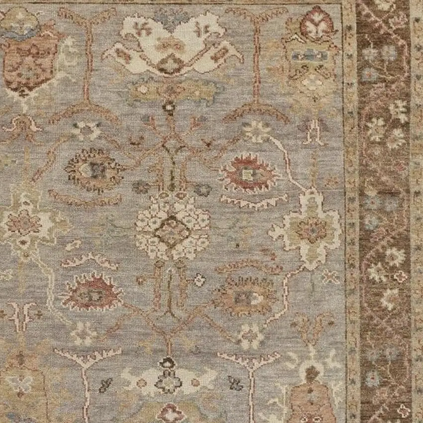 Brown and Ivory Wool Floral Hand Knotted Area Rug With Fringe Photo 8