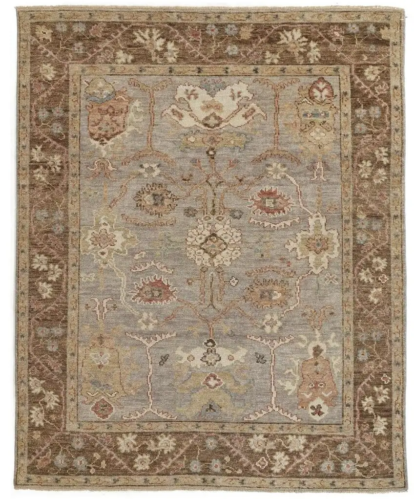 Brown and Ivory Wool Floral Hand Knotted Area Rug With Fringe Photo 2