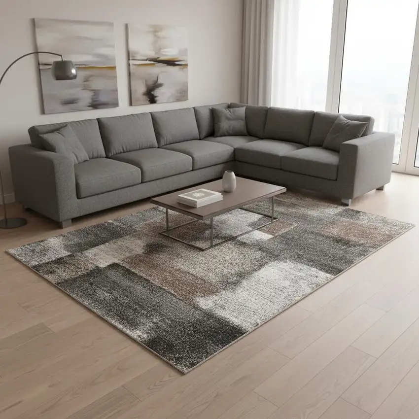 Gray Brown And Ivory Abstract Area Rug Photo 1