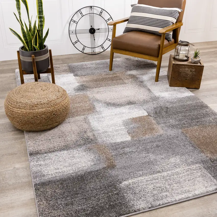 Gray Brown And Ivory Abstract Area Rug Photo 5